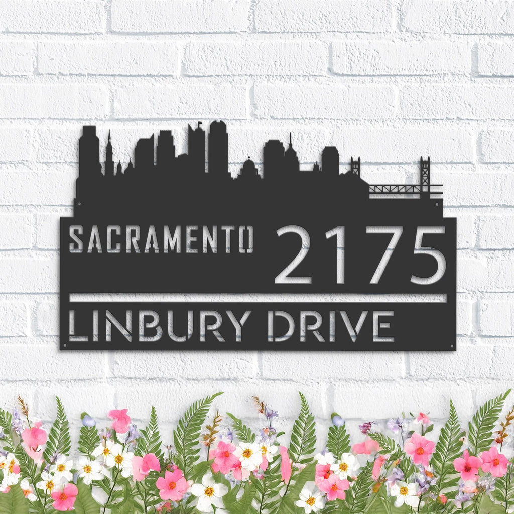 Custom Metal Sacramento city skyline Metal Address Sign Hanging Address Plaque house number Yard Outdoor Sign