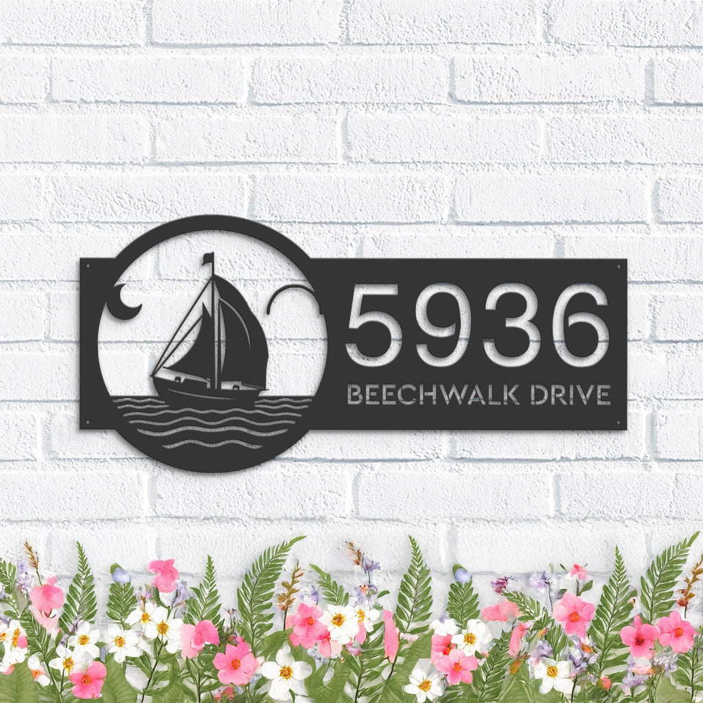 Custom Metal Sailboat Metal Address Sign Custom House number Hanging Address Plaque Yard Sign Outdoor