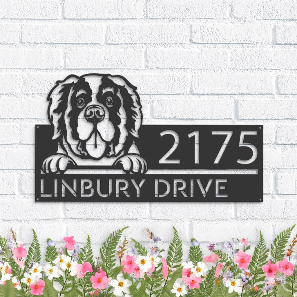 Custom Metal Saint Bernard Dog Cute puppy Metal Address Sign House number Hanging Address Plaque Yard Sign Outdoor decor