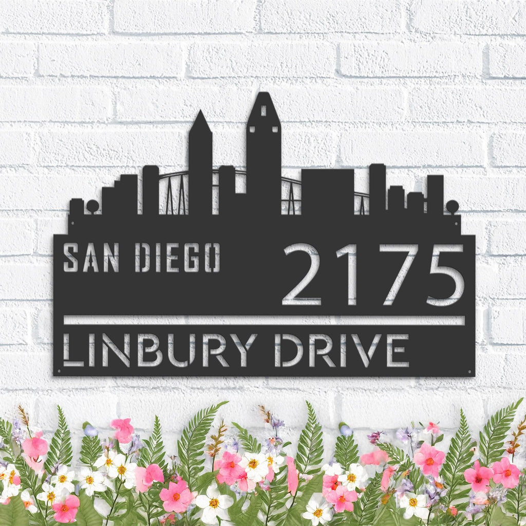 Custom Metal San Diego city skyline Metal Address Sign Hanging Address Plaque house number Yard Outdoor Sign