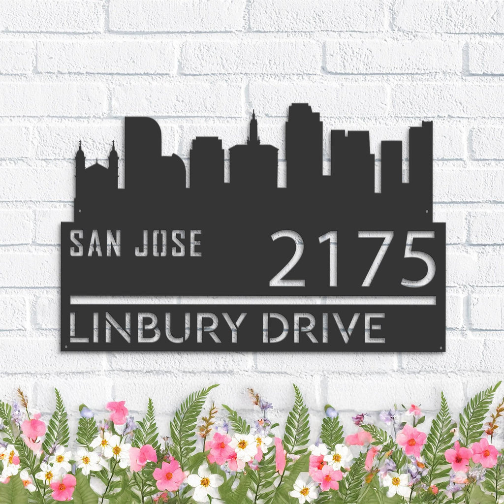 Custom Metal San Jose city skyline Metal Address Sign Hanging Address Plaque house number Yard Outdoor Sign