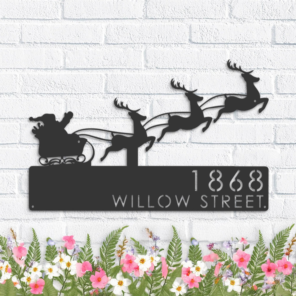 Custom Metal Santa claus Christmas Reindeer sleigh Metal Address Sign, House number, Outdoor Number Signage, Yard Sign Address Plate