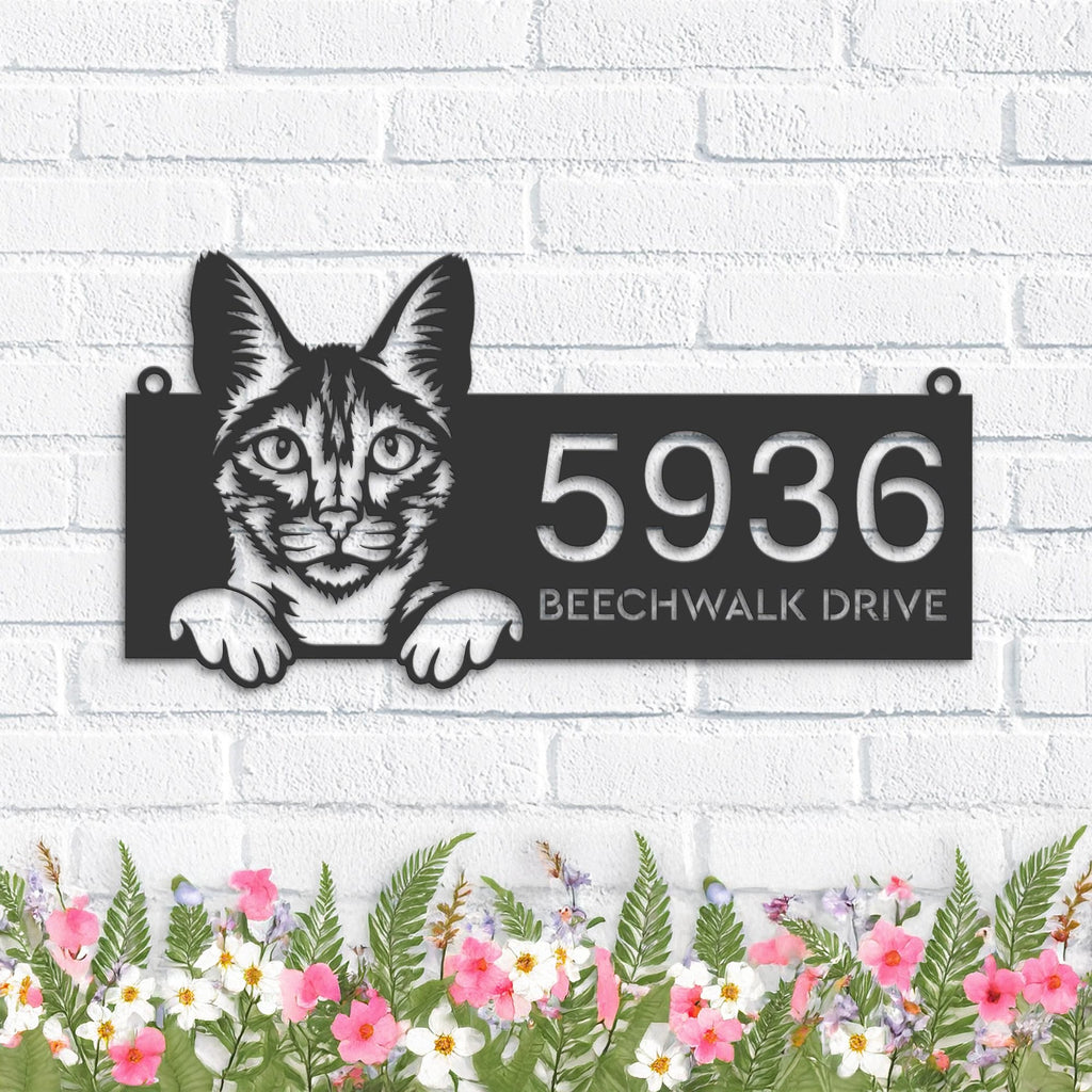 Custom Metal Savannah Cute peeking cat kitten Metal Address Sign, House number, Outdoor Number Signage, Yard Sign Address Plate