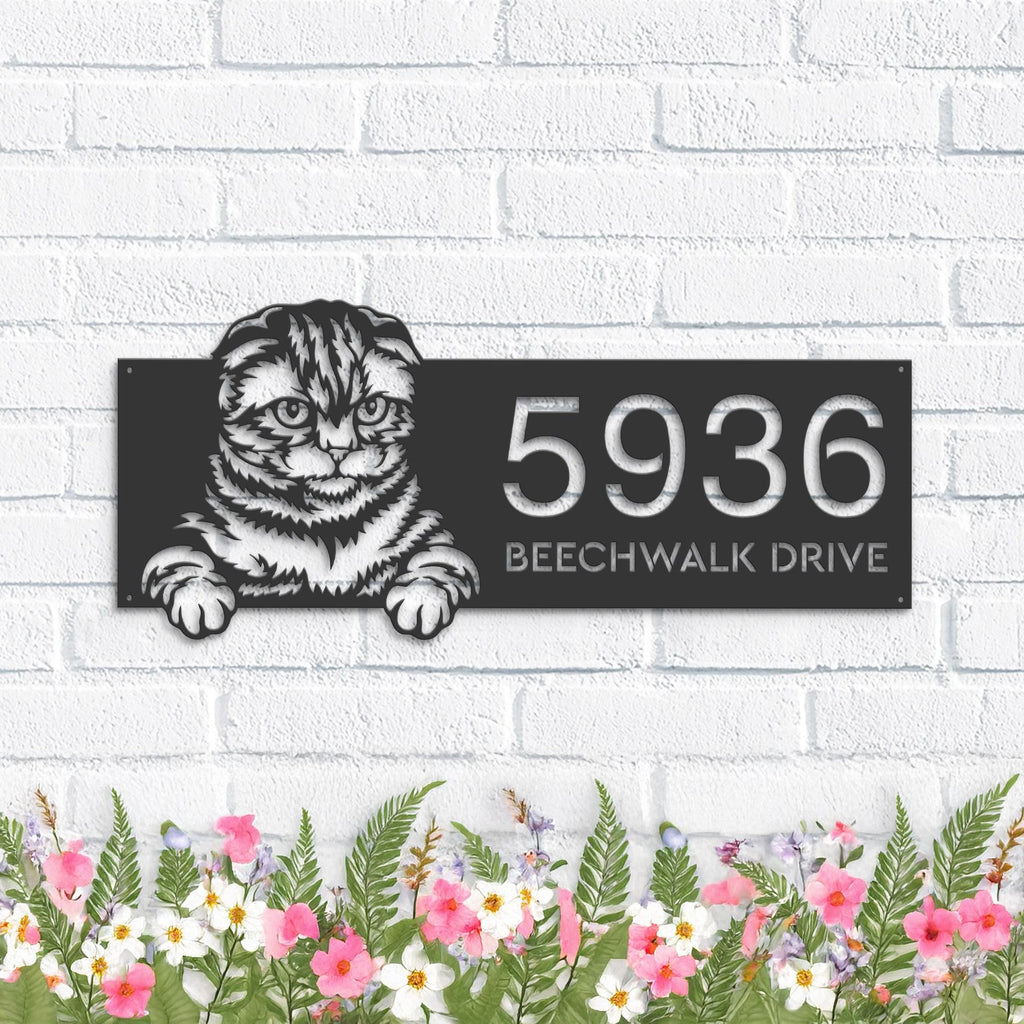 Custom Metal Scottish fold Cute peeking cat Metal Address Sign, House number, Outdoor Number Signage, Yard Sign Address Plate