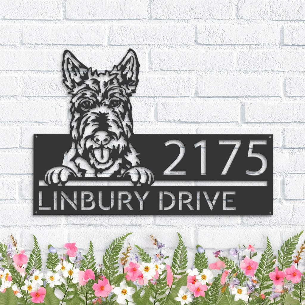 Custom Metal Scottish Terrier Dog Cute puppy Metal Address Sign House number Hanging Address Plaque Yard Sign Outdoor decor