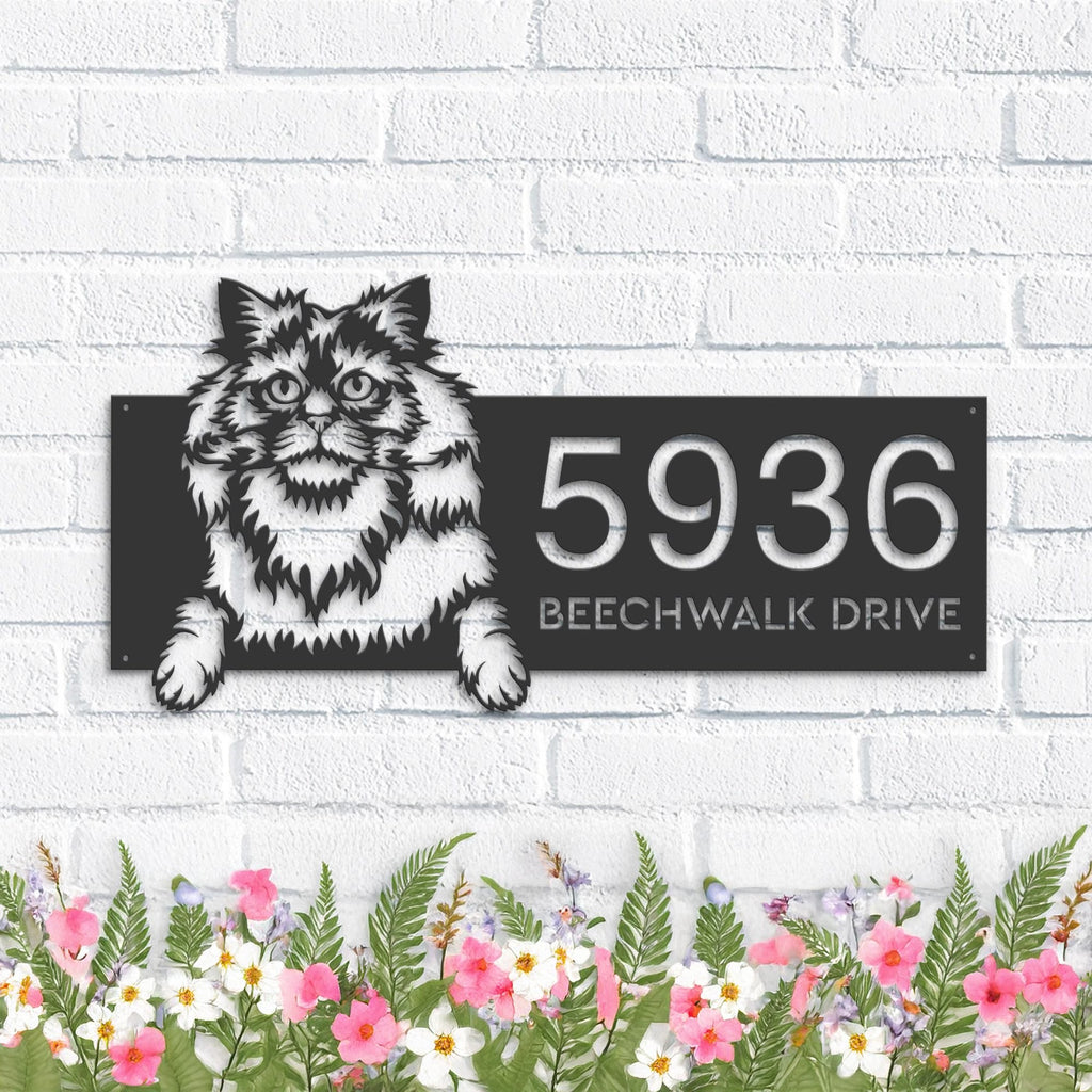 Custom Metal Selkirk rex Cute peeking cat kitten Metal Address Sign, House number, Outdoor Number Signage, Yard Sign Address Plate