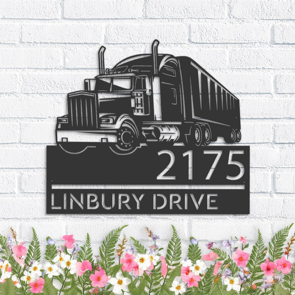 Custom Metal Semi truck driver trucker Metal Address Sign, House number, Outdoor Number Signage, Yard Sign Address Plate