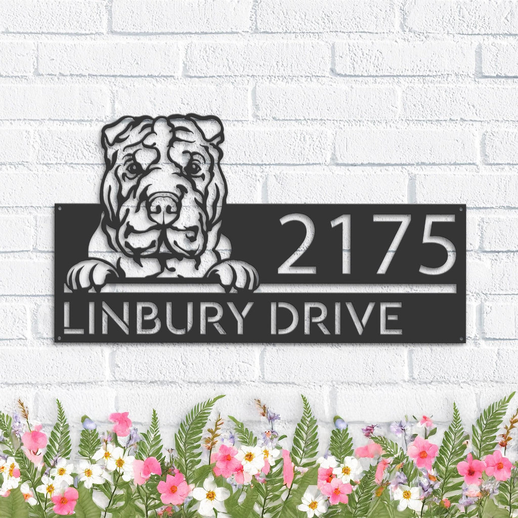 Custom Metal Shar Pei Dog Cute puppy Metal Address Sign House number Hanging Address Plaque Yard Sign Outdoor decor