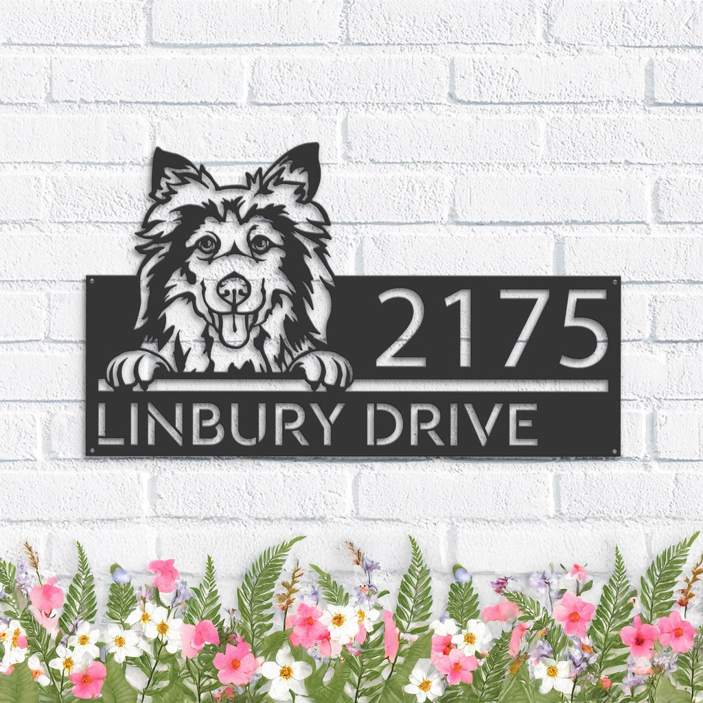 Custom Metal Shetland Sheepdog Cute puppy Metal Address Sign House number Hanging Address Plaque Yard Sign Outdoor decor