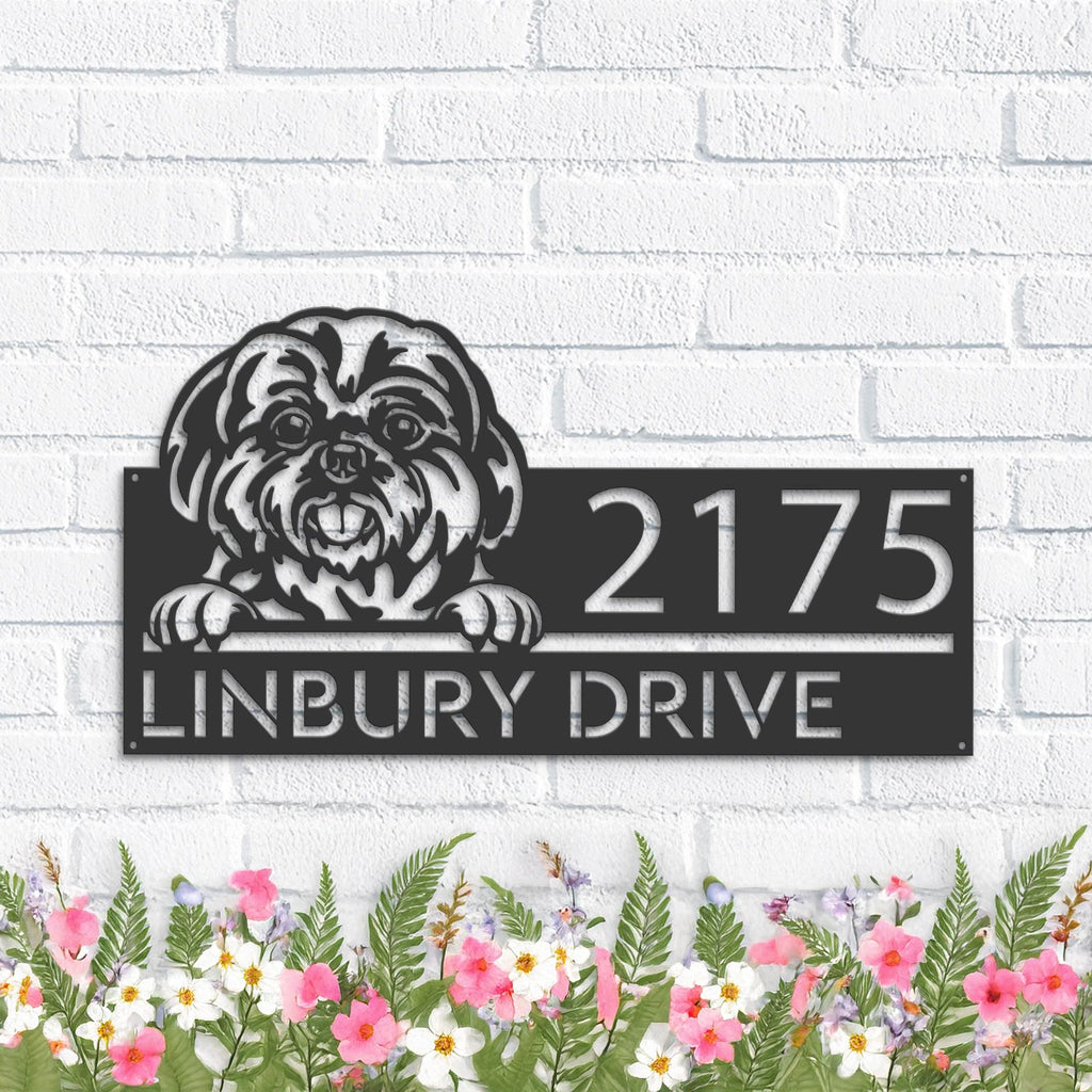 Custom Metal Shih Tzu Dog Cute puppy Metal Address Sign House number Hanging Address Plaque Yard Sign Outdoor decor