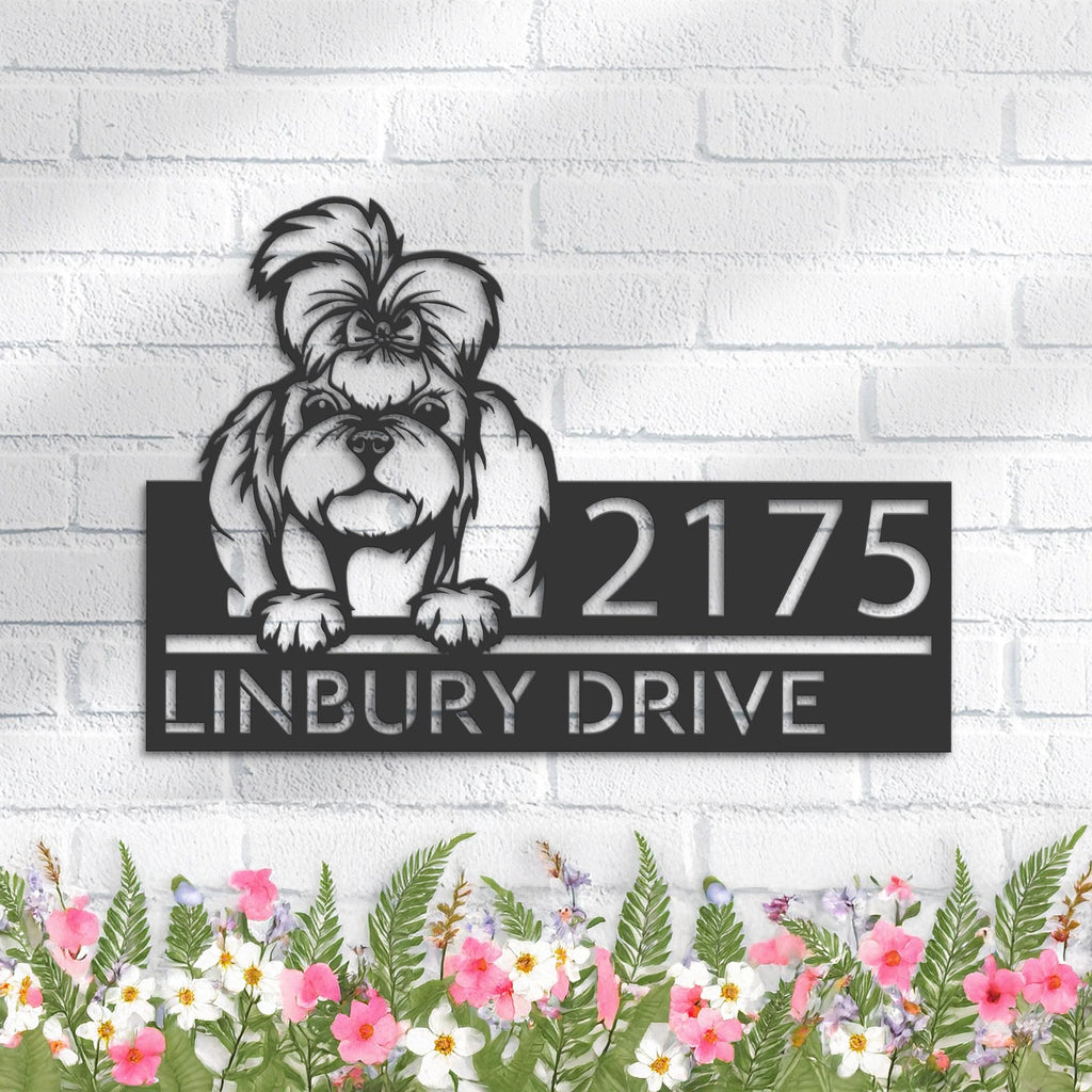 Custom Metal Shih Tzu dog Puppy Metal Address Sign House number Hanging Address Plaque Yard Sign Outdoor decor