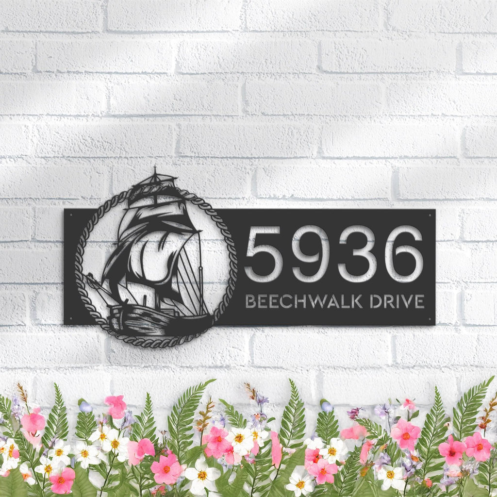 Custom Metal Ship with rope sea adventure Metal Address Sign, House number, Outdoor Number Signage, Yard Sign Address Plate