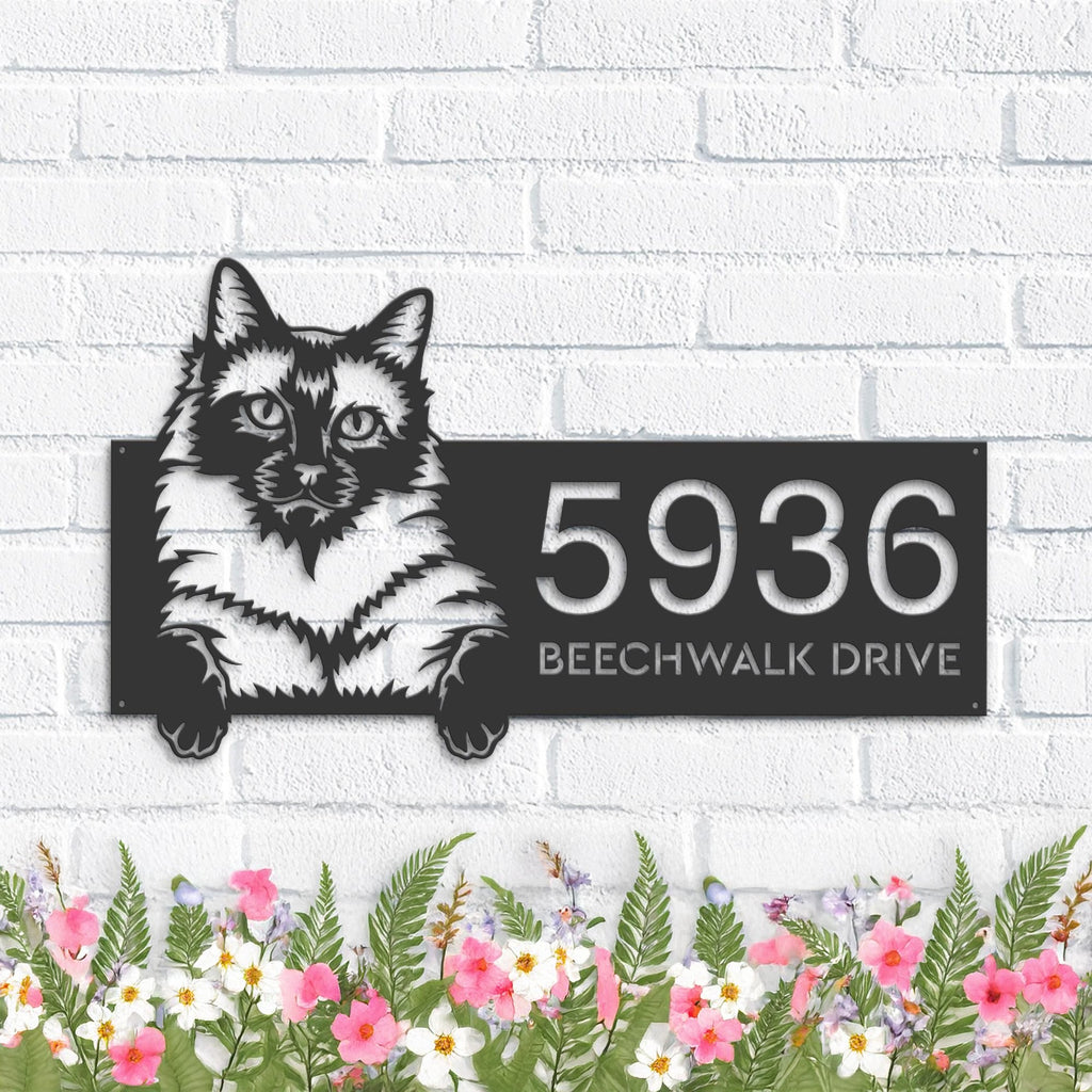 Custom Metal Siamese Cute peeking cat kitten Metal Address Sign, House number, Outdoor Number Signage, Yard Sign Address Plate