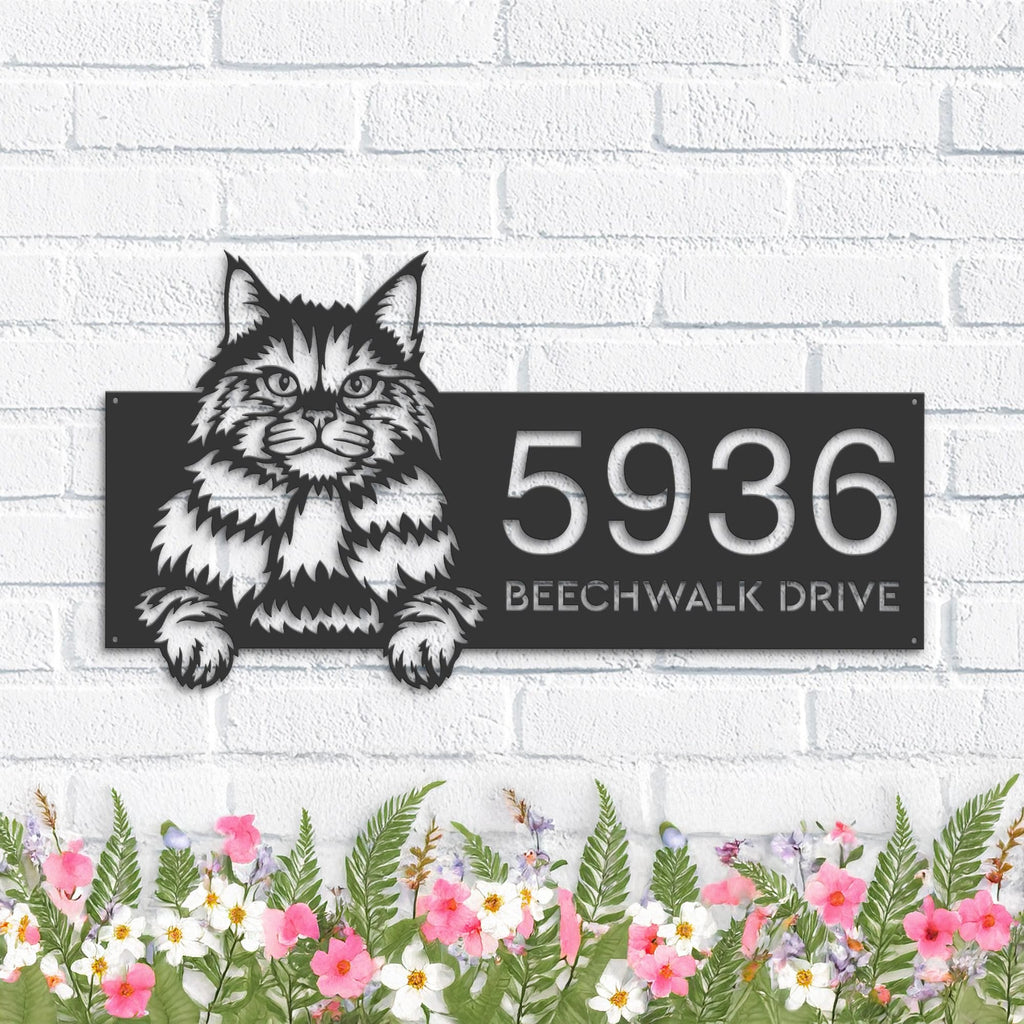 Custom Metal Siberian Cute peeking cat kitten Metal Address Sign, House number, Outdoor Number Signage, Yard Sign Address Plate