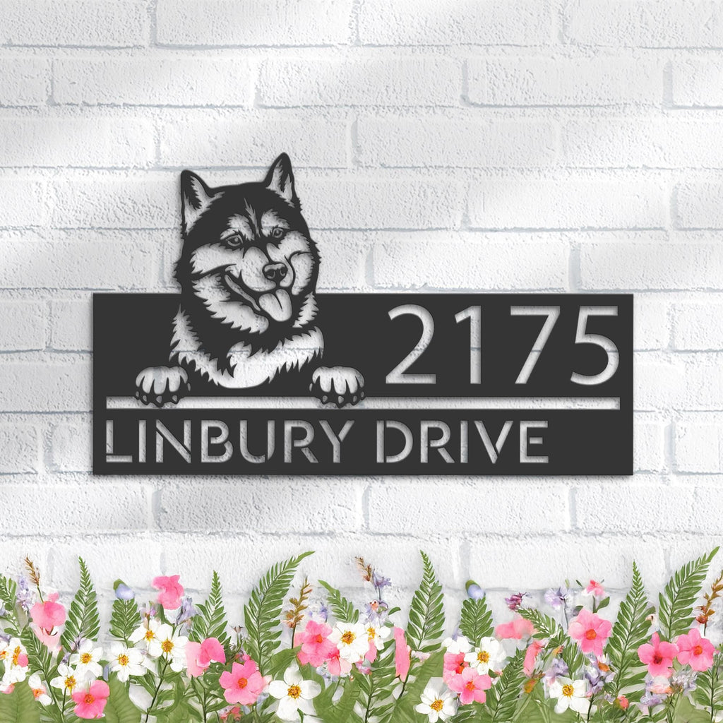 Custom Metal Siberian Husky dog Puppy Metal Address Sign House number Hanging Address Plaque Yard Sign Outdoor decor