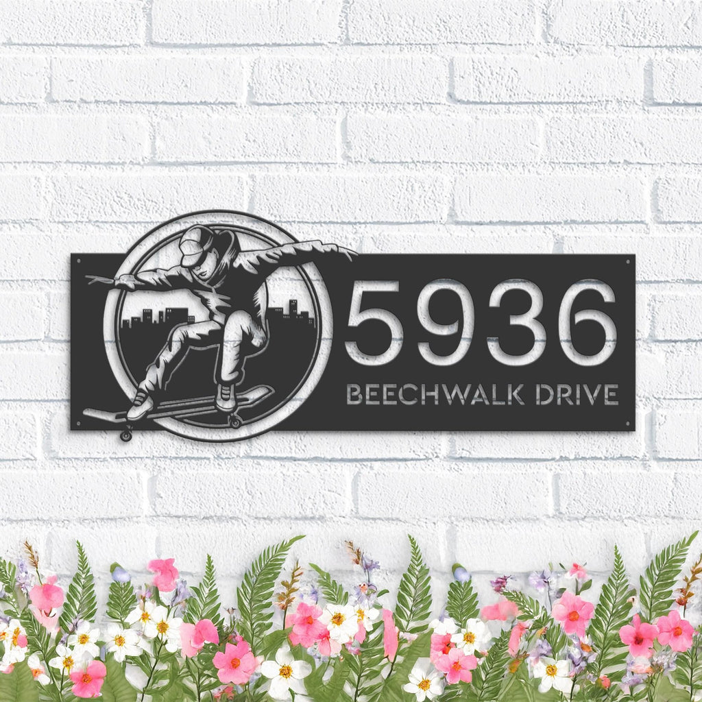 Custom Metal Skateboarder sport Skateboard Metal Address Sign, House number, Outdoor Number Signage, Yard Sign Address Plate