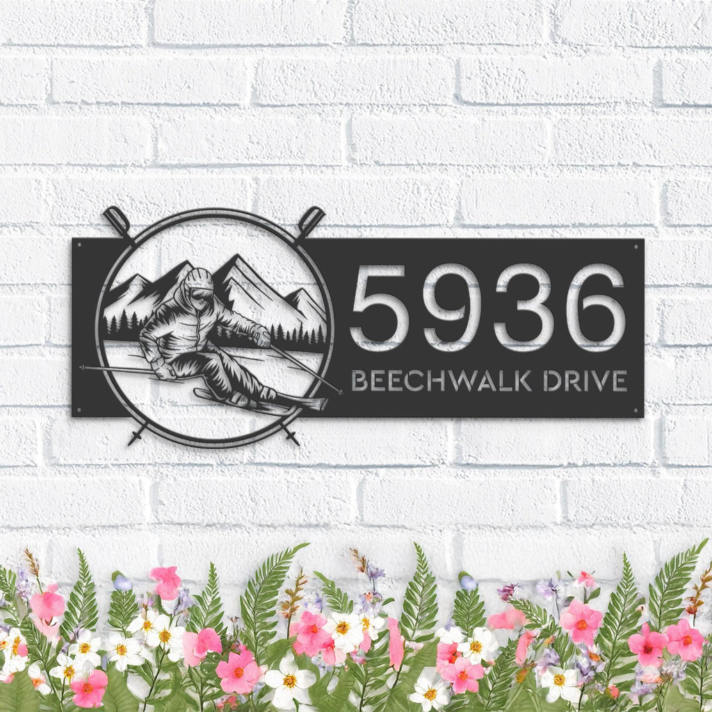 Custom Metal Skiing Ski winter sport Metal Address Sign, House number, Outdoor Number Signage, Yard Sign Address Plate