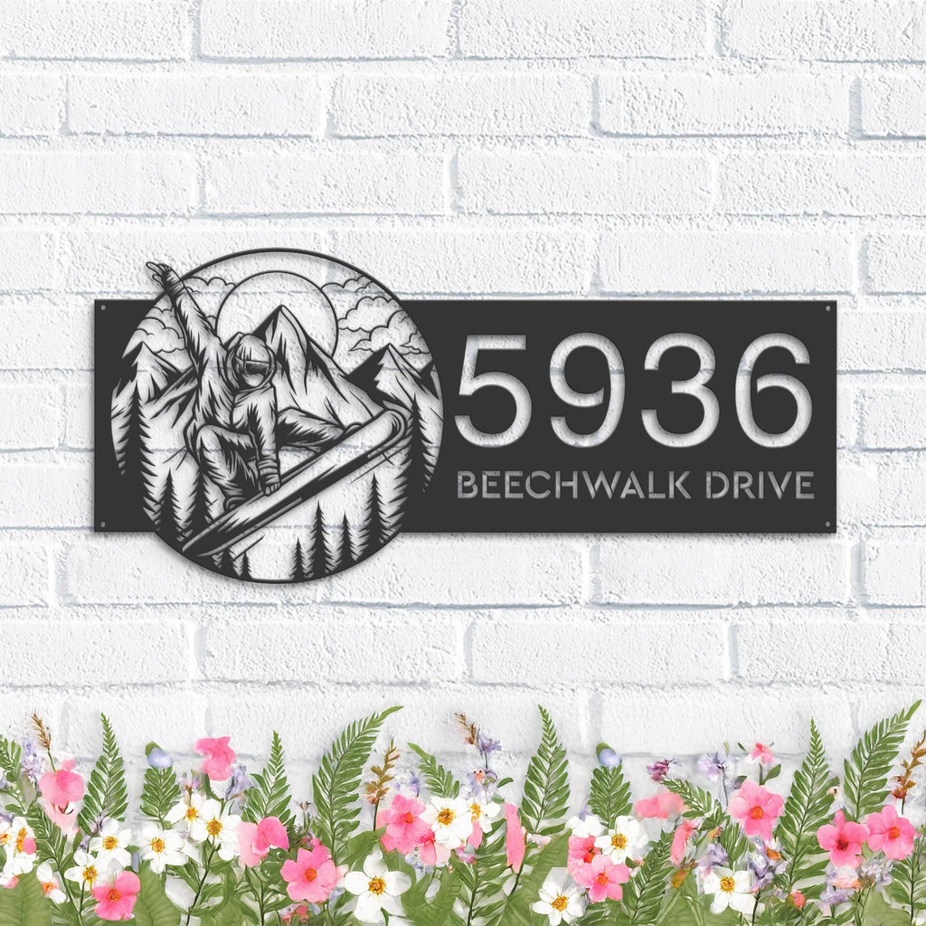 Custom Metal Snowboard Snowboarder winter sport Metal Address Sign, House number, Outdoor Number Signage, Yard Sign Address Plate