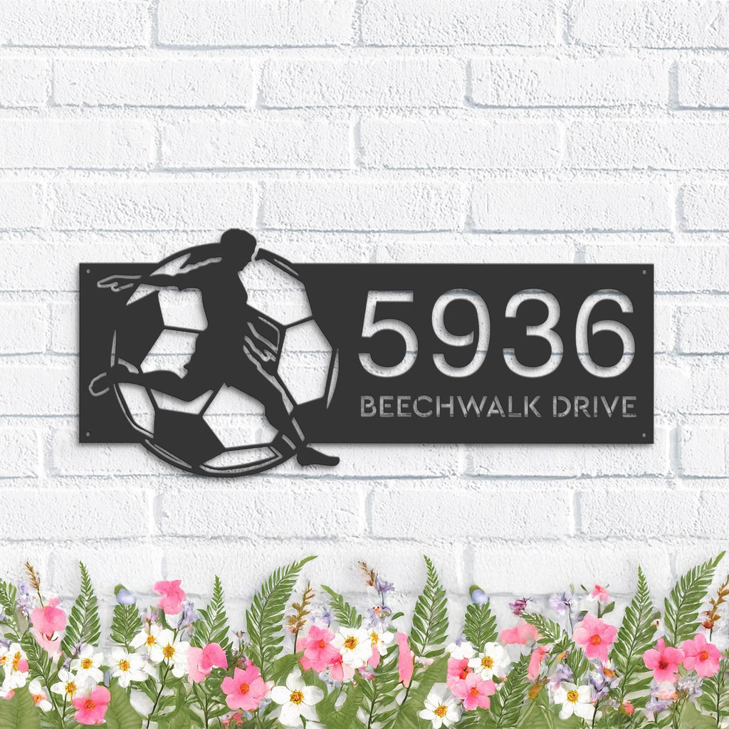 Custom Metal Soccer player football Metal Address Sign, House number, Outdoor Number Signage, Yard Sign Address Plate