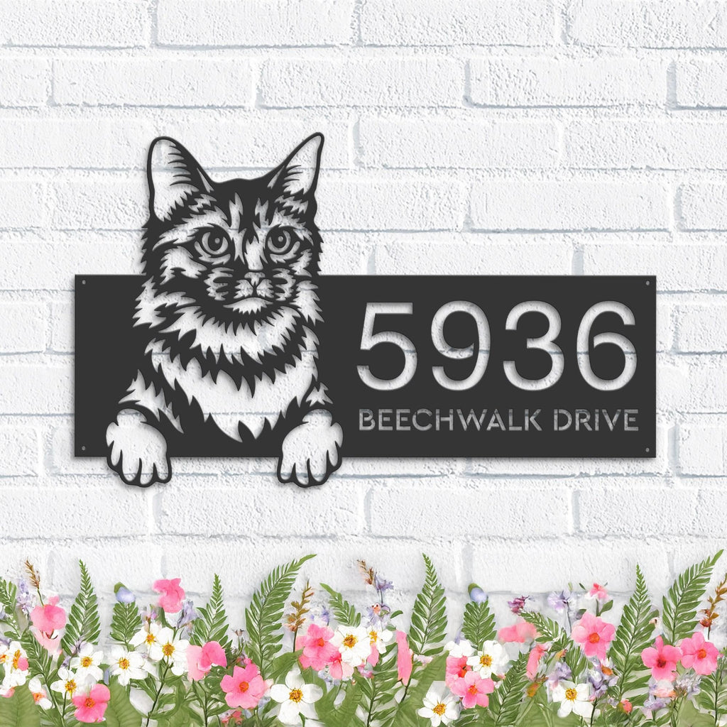 Custom Metal Somali Cute peeking cat kitten Metal Address Sign, House number, Outdoor Number Signage, Yard Sign Address Plate