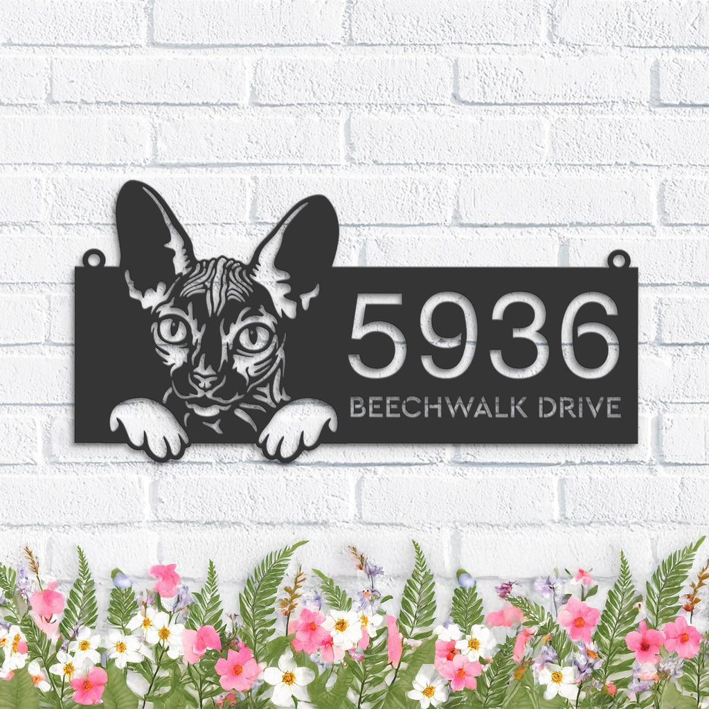 Custom Metal Sphynx Cute peeking cat kitten Metal Address Sign, House number, Outdoor Number Signage, Yard Sign Address Plate