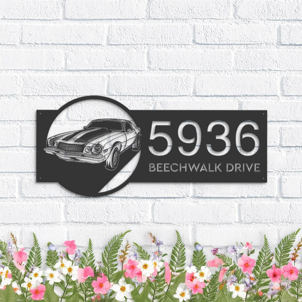 Custom Metal Sport car Metal Address Sign Custom House number Hanging Address Plaque Yard Sign Outdoor