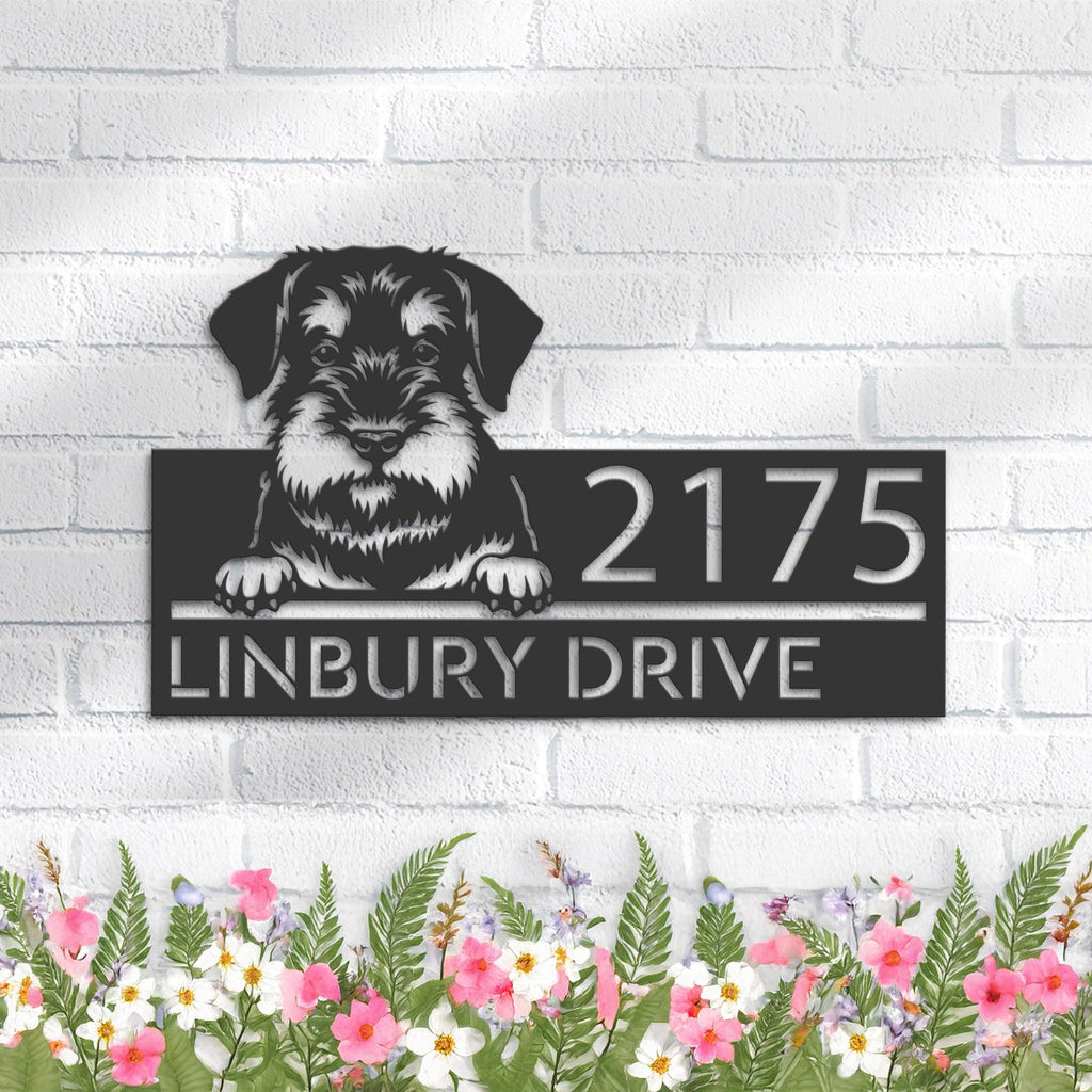 Custom Metal Standard Schnauzer dog Puppy Metal Address Sign House number Hanging Address Plaque Yard Sign Outdoor decor