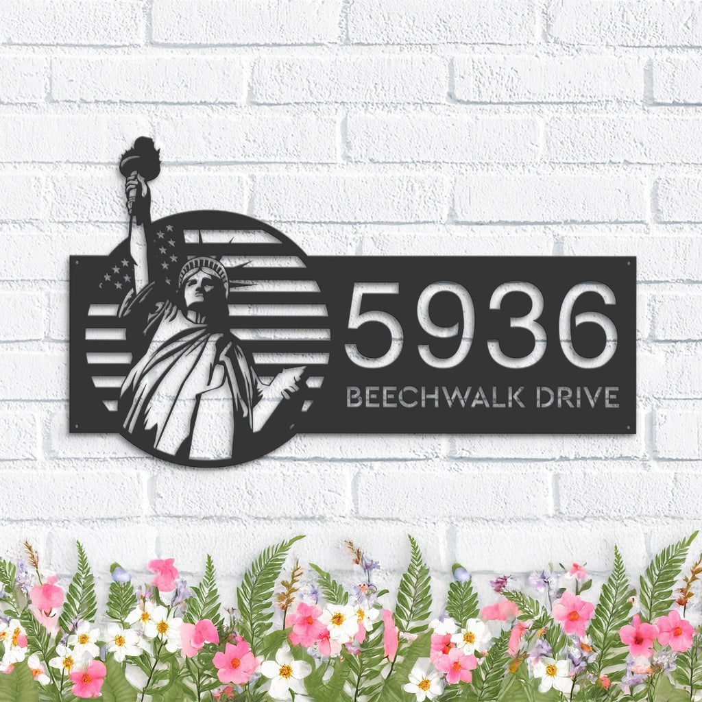 Custom Metal Statue of liberty US flag 4th July Metal Address Sign, House number, Outdoor Number Signage, Yard Sign Address Plate