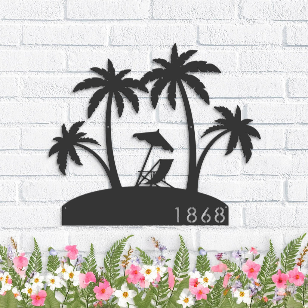 Custom Metal summer beach scene Metal Address Sign Custom Hanging Address Plaque Yard Sign Outdoor Sign