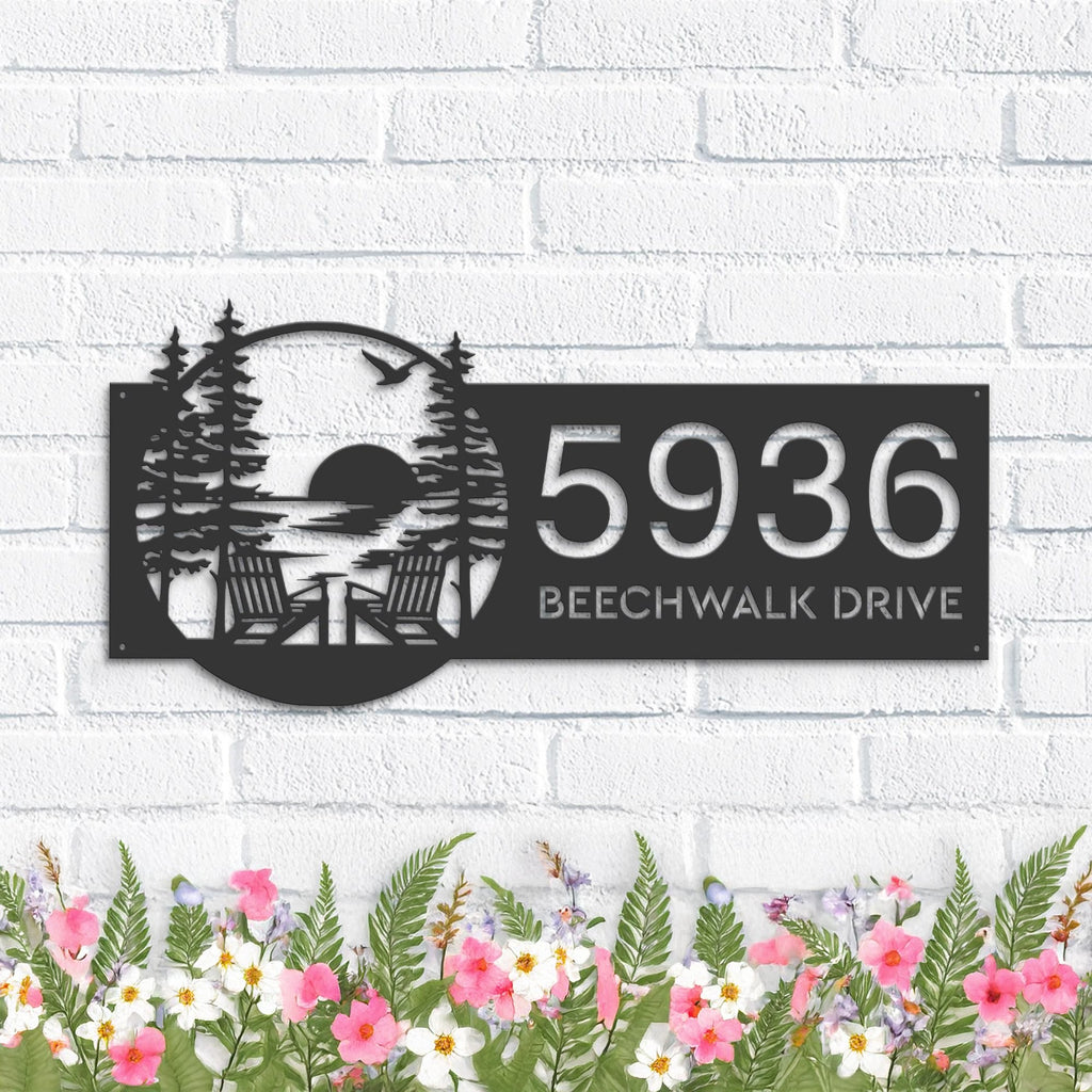 Custom Metal Sunset Scene Metal Address Sign, House number, Outdoor Number Signage, Yard Sign Address Plate