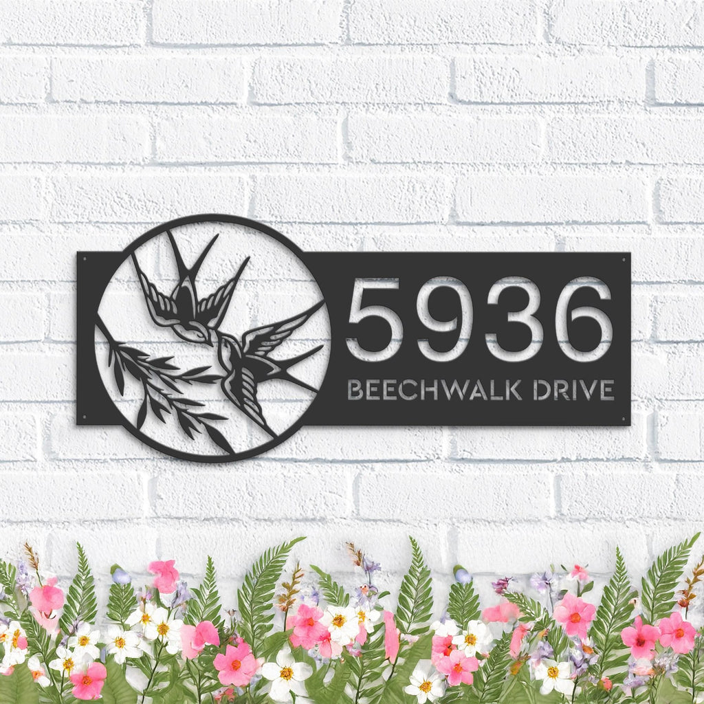 Custom Metal Swallows Metal Address Sign, House number, Outdoor Number Signage, Yard Sign Address Plate