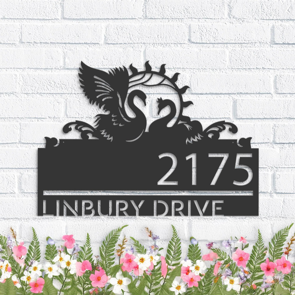 Custom Metal Swan couple Metal Address Sign, House number, Outdoor Number Signage, Yard Sign Address Plate