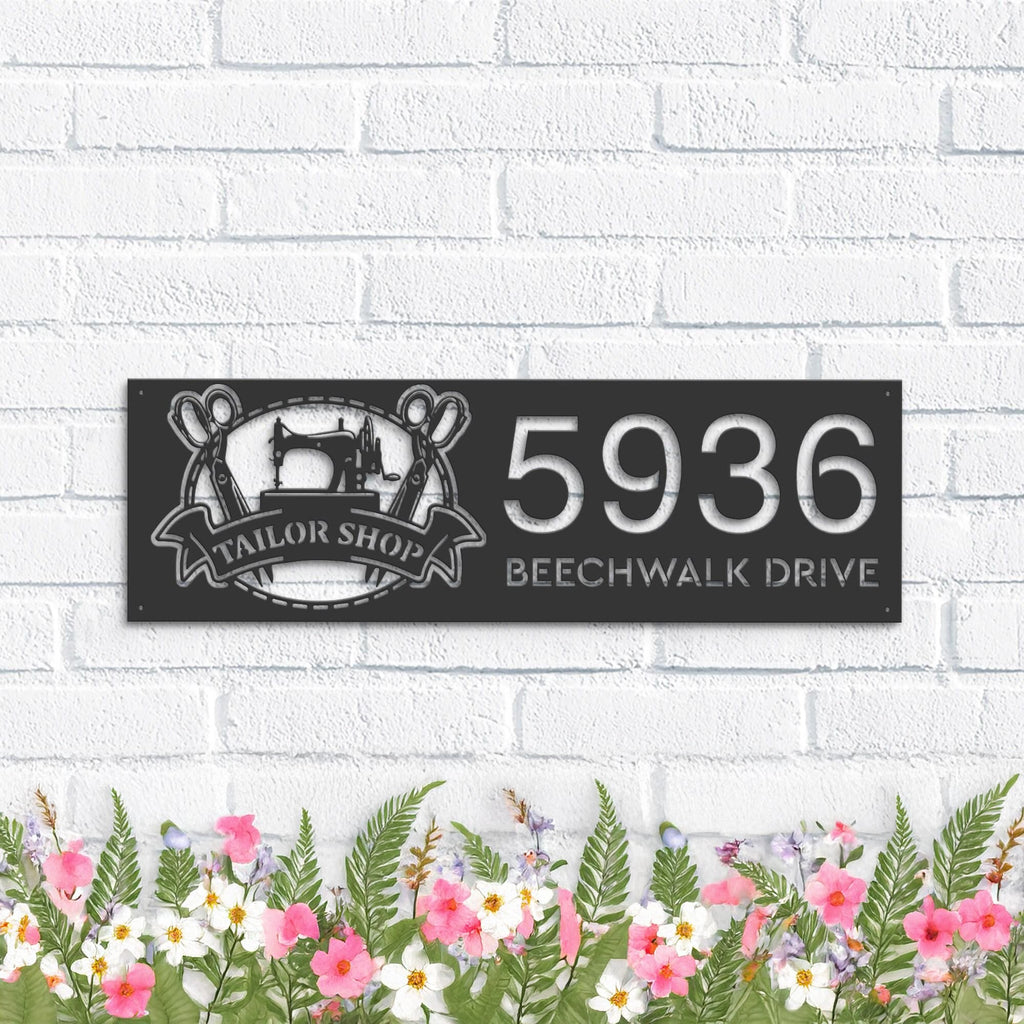 Custom Metal Tailor shop sewing machine Metal Address Sign, House number, Outdoor Number Signage, Yard Sign Address Plate