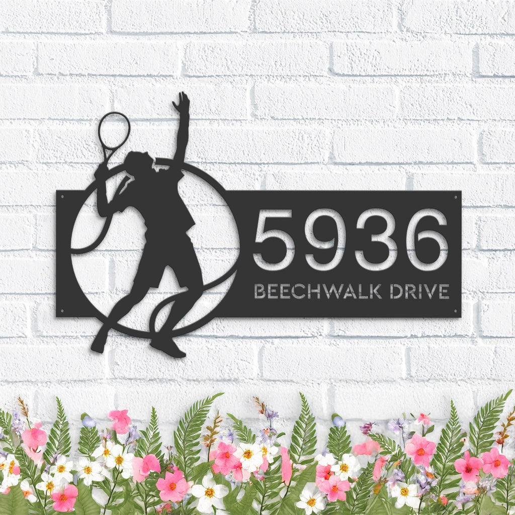 Custom Metal Tennis player Metal Address Sign, House number, Outdoor Number Signage, Yard Sign Address Plate