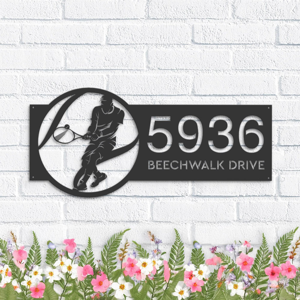 Custom Metal Tennis player sport Metal Address Sign, House number, Outdoor Number Signage, Yard Sign Address Plate