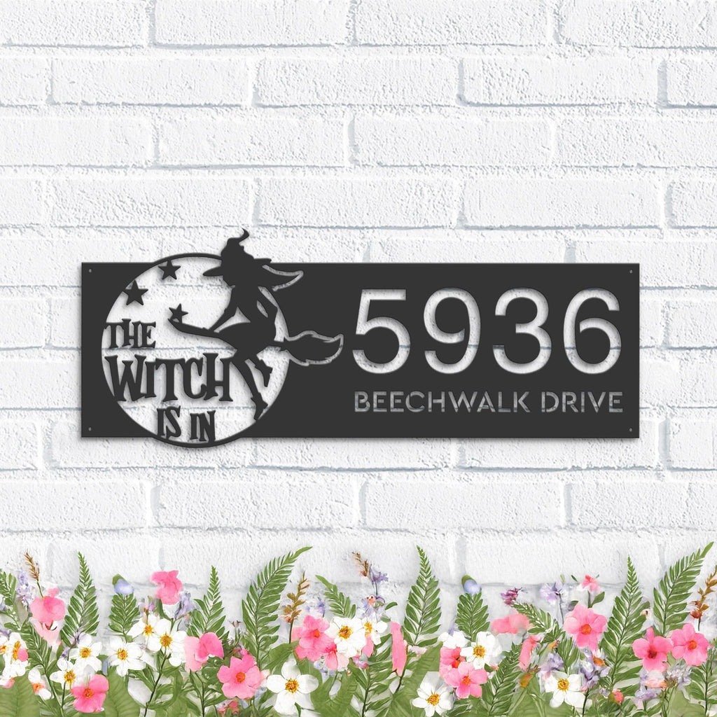 Custom Metal The witch is in halloween Metal Address Sign, House number, Outdoor Number Signage, Yard Sign Address Plate