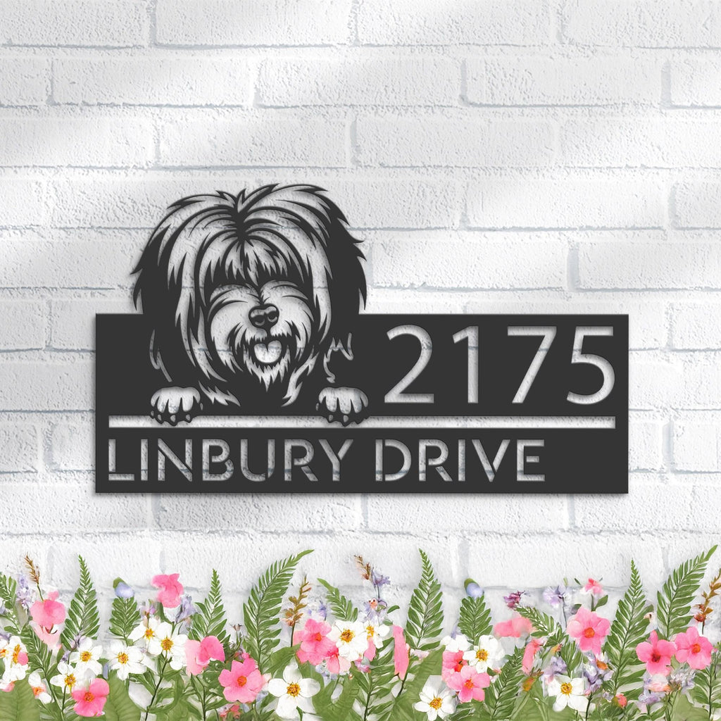 Custom Metal Tibetan Terrier dog Puppy Metal Address Sign House number Hanging Address Plaque Yard Sign Outdoor decor