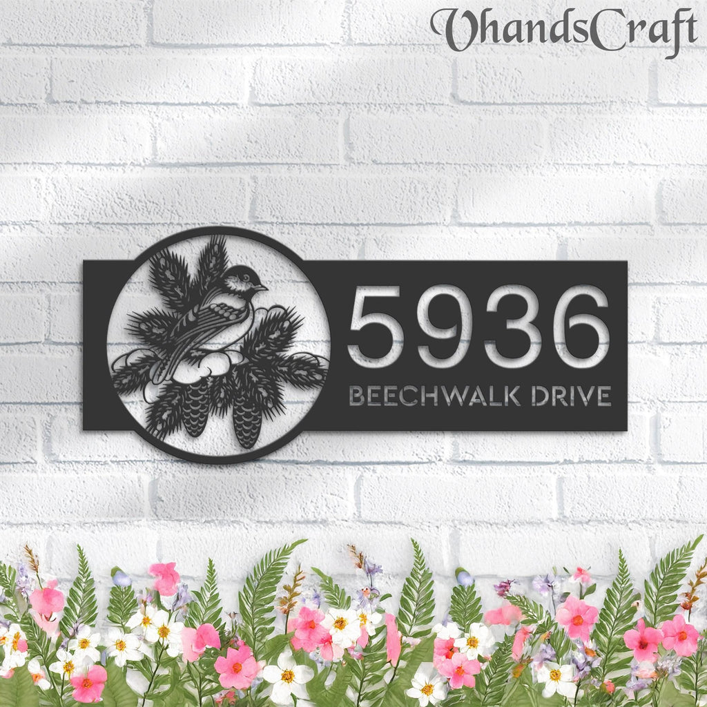 Custom Metal Titmouse bird Metal Address Sign Custom Hanging Address Plaque House number Yard Sign Outdoor Sign