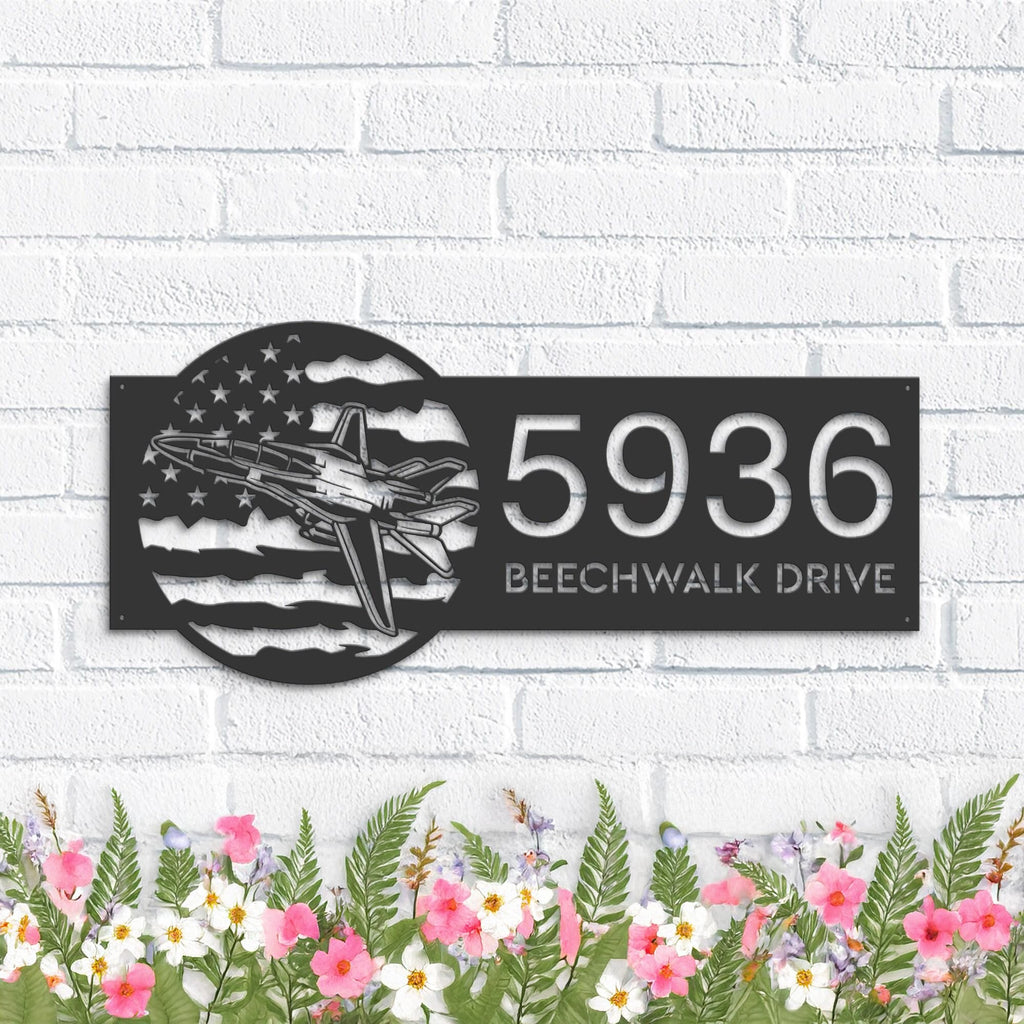 Custom Metal Tomcat Fighter Jet airplane US flag Metal Address Sign House number Hanging Address Plaque Yard Sign Outdoor