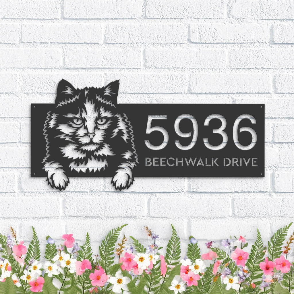 Custom Metal Tortoiseshell Cute peeking cat Metal Address Sign, House number, Outdoor Number Signage, Yard Sign Address Plate