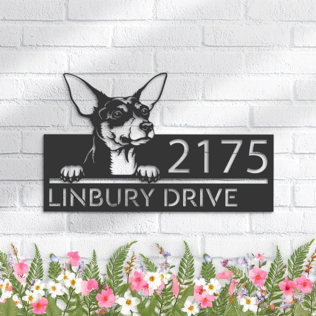 Custom Metal Toy Fox Terrier dog Puppy Metal Address Sign House number Hanging Address Plaque Yard Sign Outdoor decor