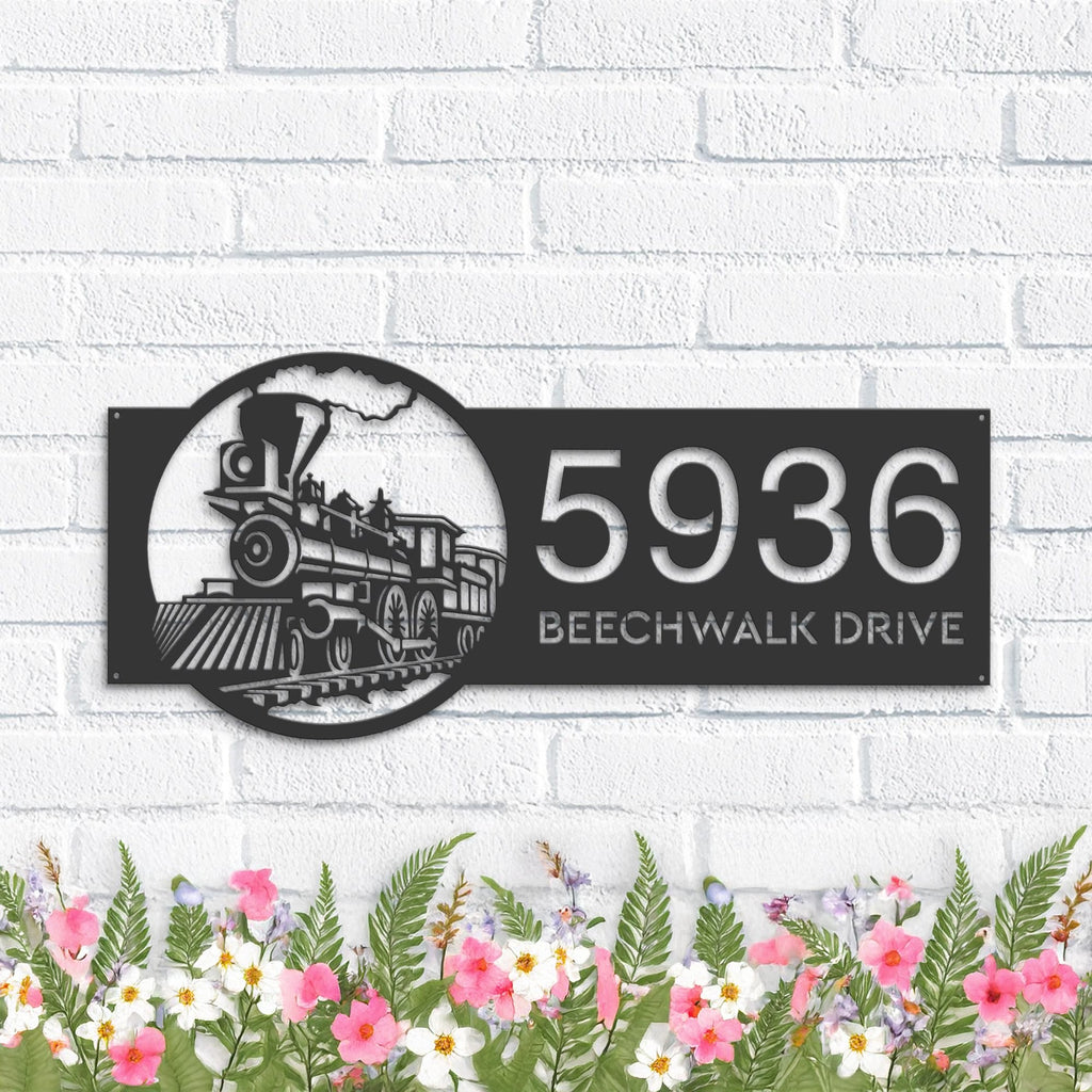 Custom Metal Train Metal Address Sign, House number, Outdoor Number Signage, Yard Sign Address Plate001