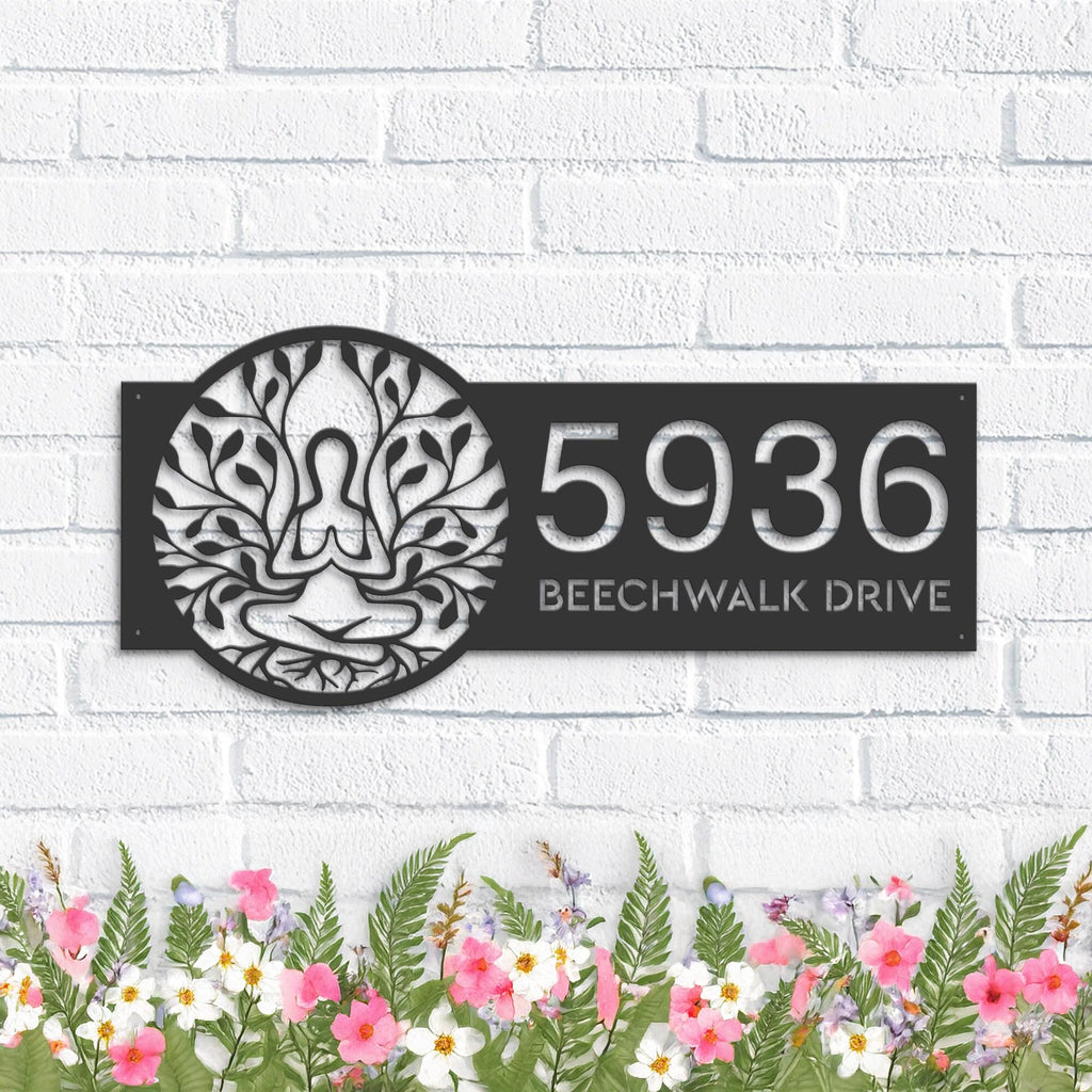 Custom Metal Tree Of Life yoga Metal Address Sign, House number, Outdoor Number Signage, Yard Sign Address Plate