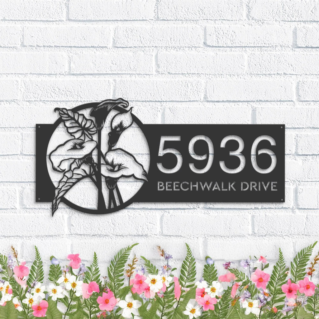 Custom Metal Tropical Flowers Metal Address Sign, House number, Outdoor Number Signage, Yard Sign Address Plate