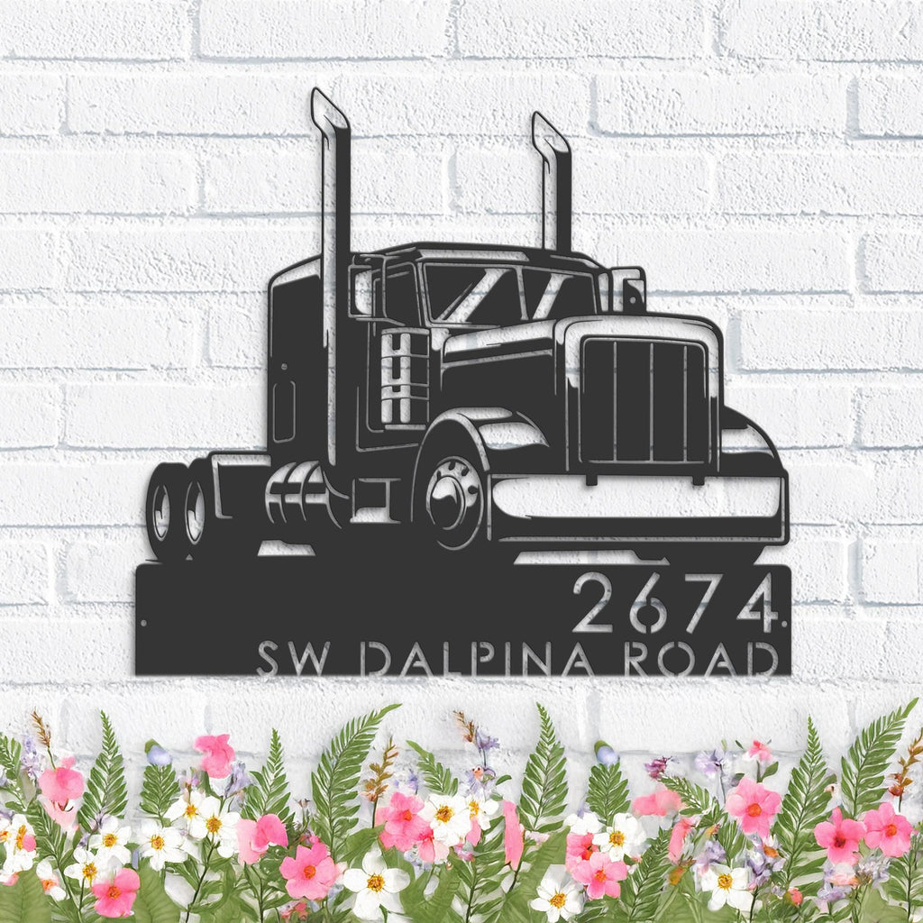 Custom Metal Trucker semi truck driver Metal Address Sign, House number, Outdoor Number Signage, Yard Sign Address Plate