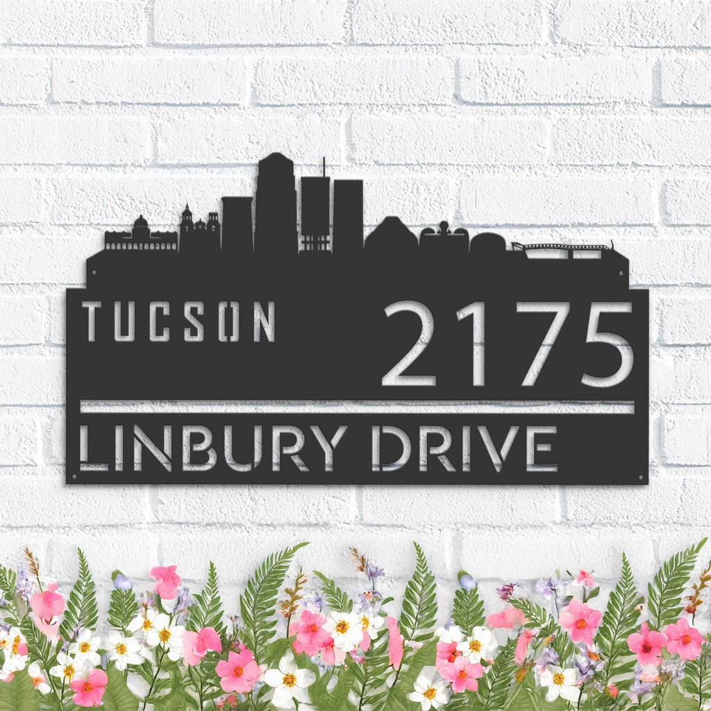 Custom Metal Tucson city skyline Metal Address Sign Hanging Address Plaque house number Yard Outdoor Sign