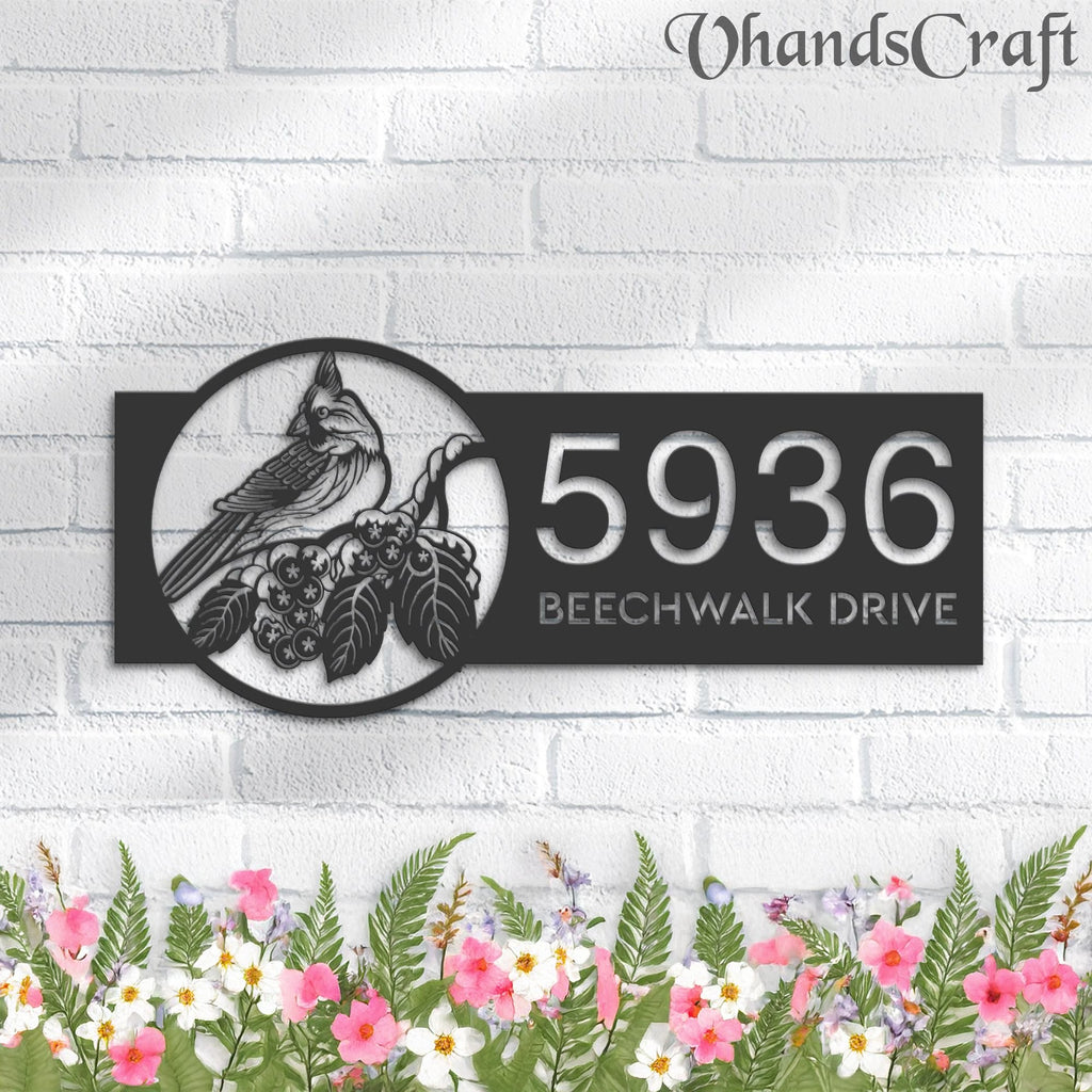 Custom Metal Tufted titmouse bird Metal Address Sign, House number, Outdoor Number Signage, Yard Sign Address Plate