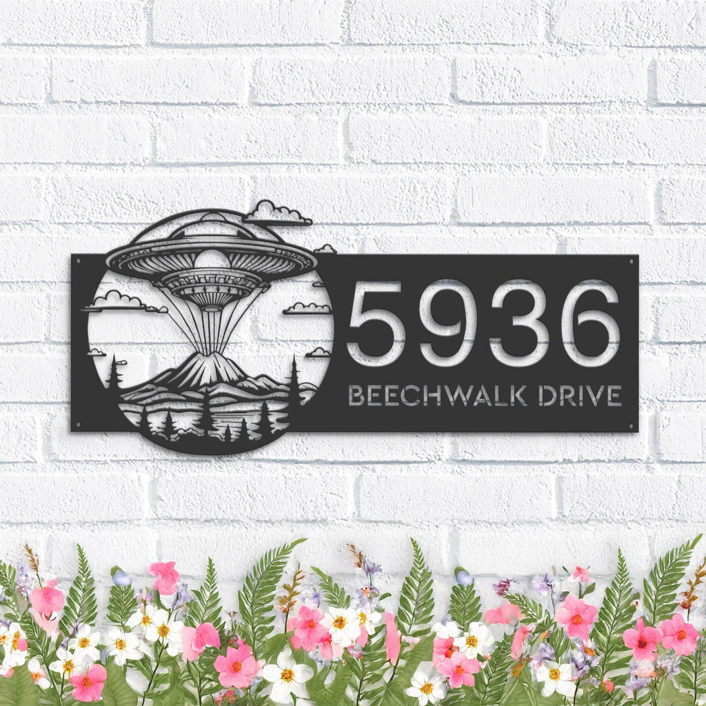 Custom Metal UFO Spaceship Metal Address Sign, House number, Outdoor Number Signage, Yard Sign Address Plate