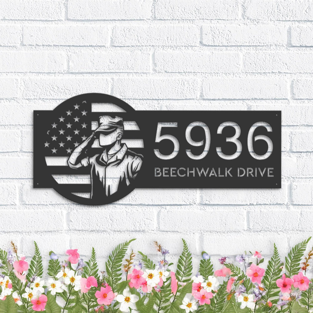 Custom Metal US Army Salute American Soldier US flag Metal Address Sign House number Hanging Address Plaque Yard Sign Outdoor