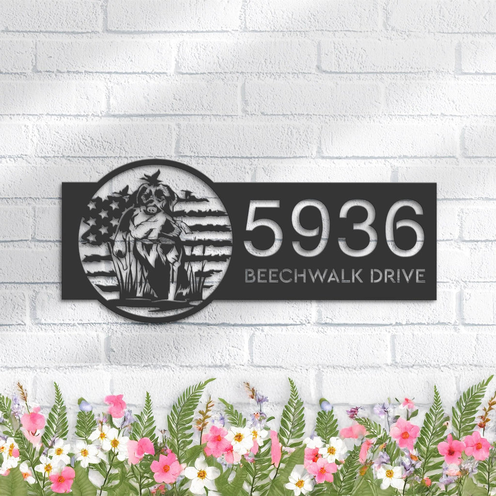 Custom Metal US Duck Hunting Dog Metal Address Sign, House number, Outdoor Number Signage, Yard Sign Address Plate